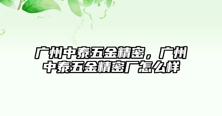 廣州中泰五金精密，廣州中泰五金精密廠怎么樣