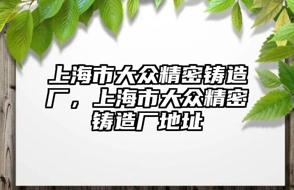 上海市大眾精密鑄造廠，上海市大眾精密鑄造廠地址