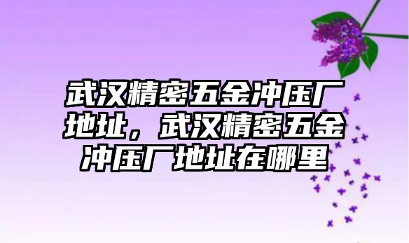 武漢精密五金沖壓廠地址，武漢精密五金沖壓廠地址在哪里