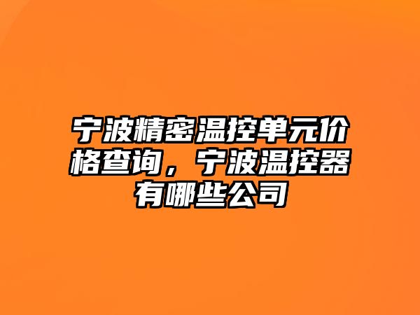 寧波精密溫控單元價格查詢，寧波溫控器有哪些公司