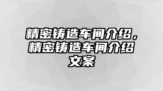 精密鑄造車間介紹，精密鑄造車間介紹文案