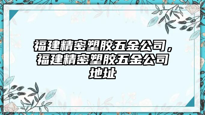 福建精密塑膠五金公司，福建精密塑膠五金公司地址