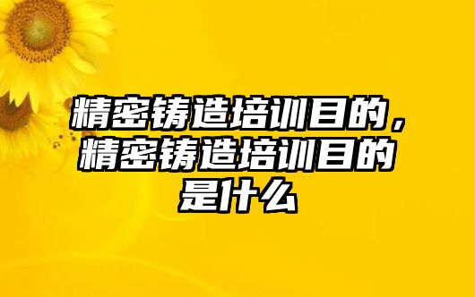 精密鑄造培訓(xùn)目的，精密鑄造培訓(xùn)目的是什么