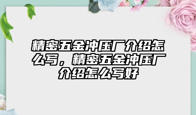 精密五金沖壓廠介紹怎么寫，精密五金沖壓廠介紹怎么寫好