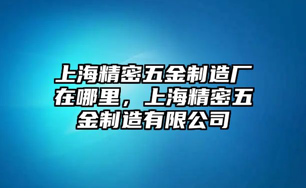 上海精密五金制造廠在哪里，上海精密五金制造有限公司