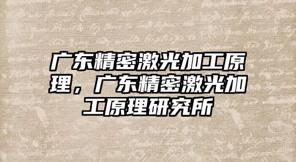 廣東精密激光加工原理，廣東精密激光加工原理研究所