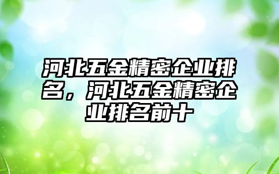 河北五金精密企業(yè)排名，河北五金精密企業(yè)排名前十