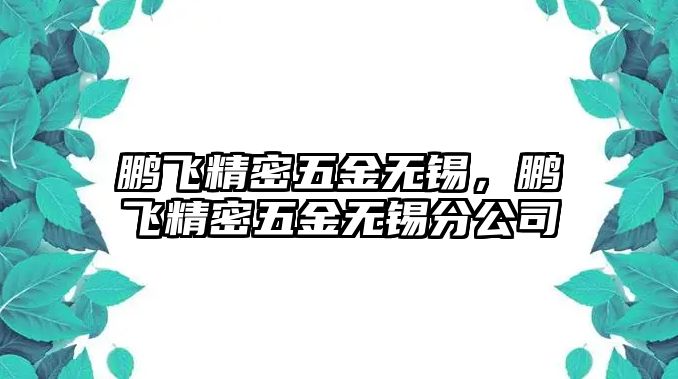 鵬飛精密五金無錫，鵬飛精密五金無錫分公司