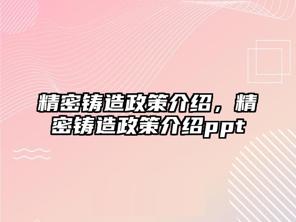 精密鑄造政策介紹，精密鑄造政策介紹ppt