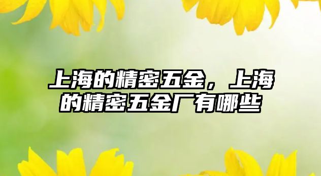 上海的精密五金，上海的精密五金廠有哪些