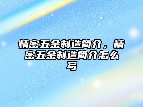 精密五金制造簡介，精密五金制造簡介怎么寫