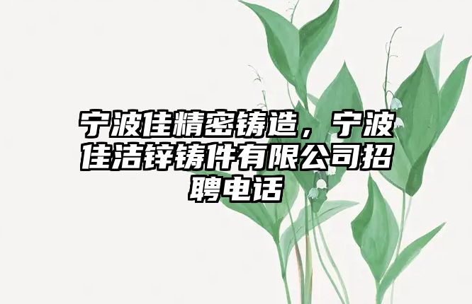 寧波佳精密鑄造，寧波佳潔鋅鑄件有限公司招聘電話