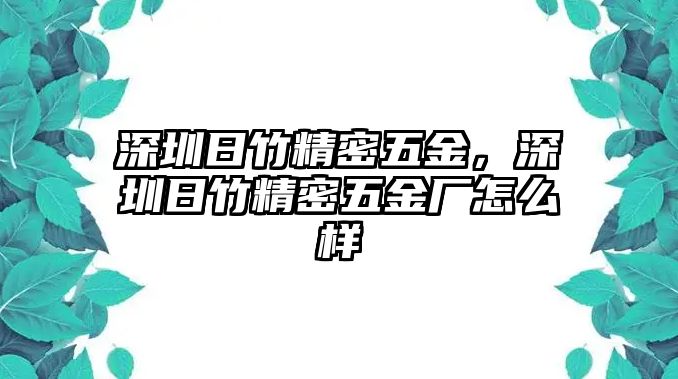 深圳日竹精密五金，深圳日竹精密五金廠怎么樣