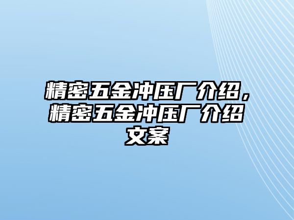 精密五金沖壓廠介紹，精密五金沖壓廠介紹文案