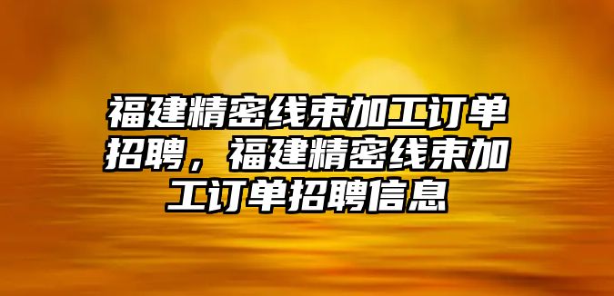 福建精密線束加工訂單招聘，福建精密線束加工訂單招聘信息