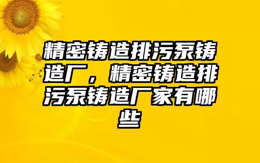 精密鑄造排污泵鑄造廠，精密鑄造排污泵鑄造廠家有哪些