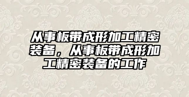 從事板帶成形加工精密裝備，從事板帶成形加工精密裝備的工作