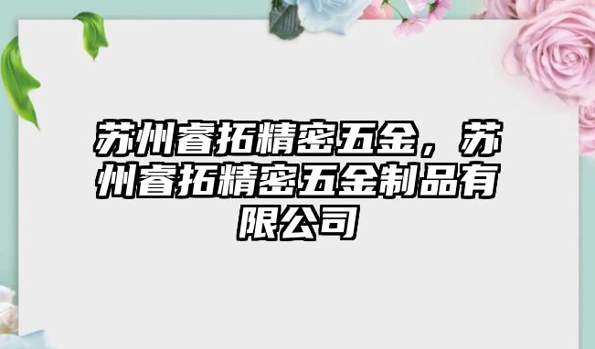 蘇州睿拓精密五金，蘇州睿拓精密五金制品有限公司