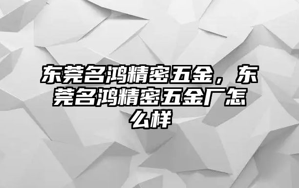 東莞名鴻精密五金，東莞名鴻精密五金廠怎么樣