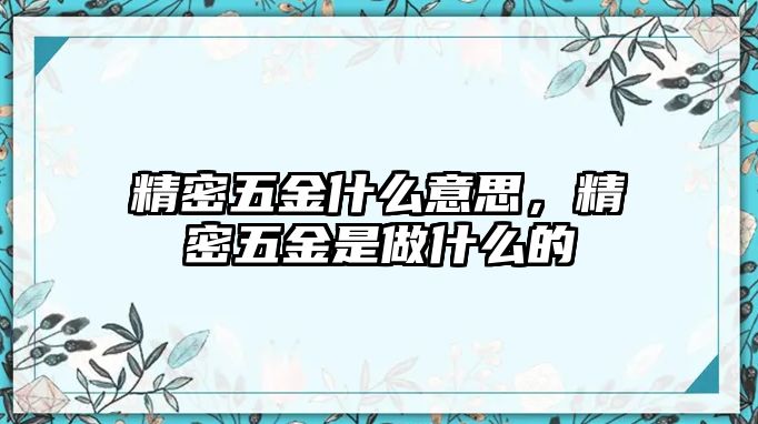 精密五金什么意思，精密五金是做什么的