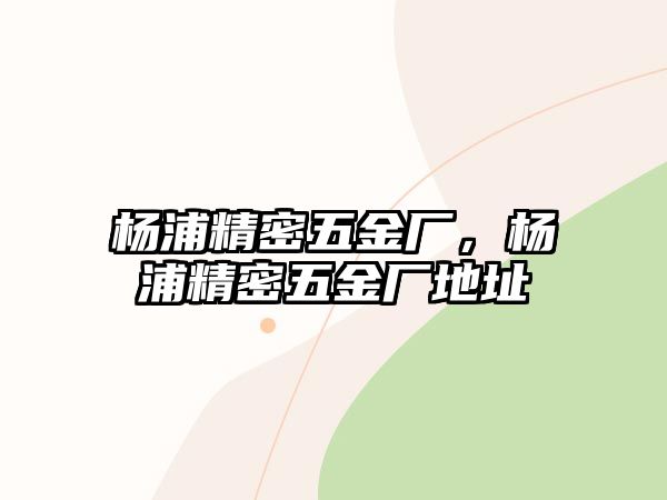 楊浦精密五金廠，楊浦精密五金廠地址