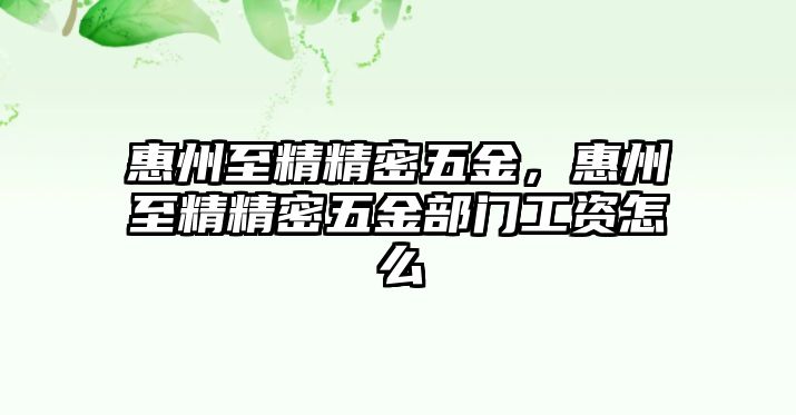 惠州至精精密五金，惠州至精精密五金部門工資怎么