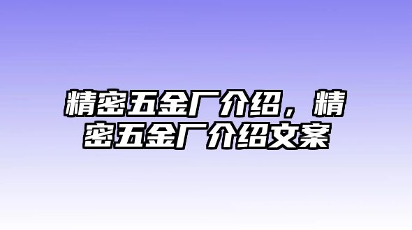 精密五金廠介紹，精密五金廠介紹文案