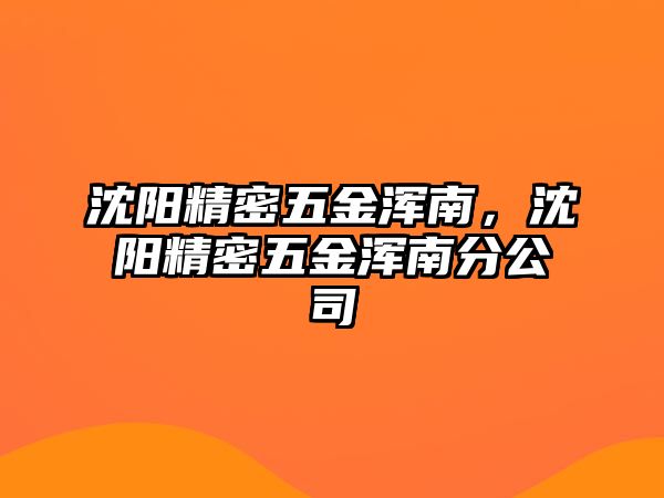 沈陽精密五金渾南，沈陽精密五金渾南分公司