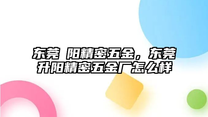 東莞昇陽精密五金，東莞升陽精密五金廠怎么樣