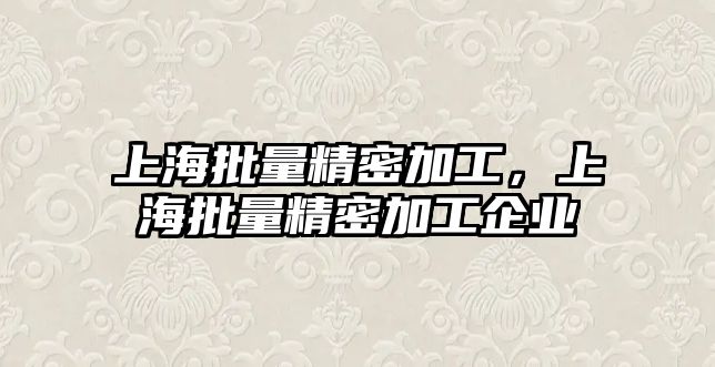 上海批量精密加工，上海批量精密加工企業(yè)