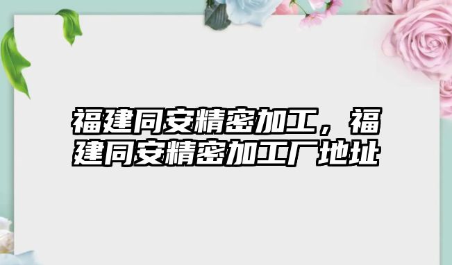 福建同安精密加工，福建同安精密加工廠地址