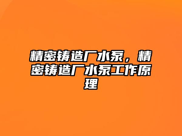 精密鑄造廠水泵，精密鑄造廠水泵工作原理