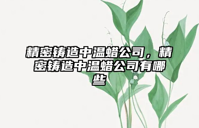 精密鑄造中溫蠟公司，精密鑄造中溫蠟公司有哪些